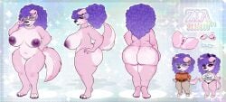 absurd_res anthro anus areola belly belt_buckle big_areola big_breasts big_butt big_nipples blue_eyewear blue_glasses blue_lipstick bottomwear bow_ribbon bra breasts buckle butt butt_heart canid canine chibi clothing crop_top ear_piercing ear_ring eyewear female floppy_ears freckled_belly freckled_breasts freckled_butt freckled_chest freckled_face freckles front_view fur gem genitals glasses gold_(metal) gold_ear_ring hair hand_on_glasses hand_on_hip heart_(marking) hi_res huge_areola huge_breasts huge_butt jewelry lipstick looking_at_viewer makeup mammal markings mature_female model_sheet necklace nipple_piercing nipples nude_anthro overweight overweight_anthro overweight_female panties pants pearl_(gem) pearl_necklace piercing pink_body pink_fur presenting presenting_hindquarters purple_eyes purple_hair purple_nipples rakkyoarts rear_view ring_piercing shirt side_view slightly_chubby slightly_chubby_female smile smiling_at_viewer solo sweater tail topwear turnaround underwear vulva wide_hips zfurad zia_(sufvr)