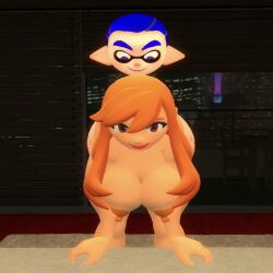 3d 3d_(artwork) bed cephalopod crossover diamonddog246 female from_behind human human_meggy inkling inkling_boy interspecies meggy_spletzer nude nude_female nude_male sex smg4 splatoon