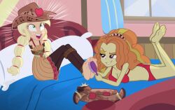 2girls accurate_art_style adagio_dazzle applejack_(mlp) barefoot bedroom bondage bound bound_ankles bound_arms bound_legs breasts brush cleavage clothed_female_nude_female defeated defeated_heroine dress equestria_girls evil_grin evil_smile eyes_rolling_back feet female female_focus female_only femdom femsub hairbrush heroine humiliation laugh laughing laying_down laying_on_bed lezdom lezsub mlp multiple_girls my_little_pony my_little_pony_equestria_girls open_mouth radiantrealm red_bikini red_bra red_panties restrained restrained_arms restrained_legs rope rope_bondage sadism shoes_removed smirk tickle_fetish tickle_torture tickling tickling_feet villainess yuri
