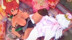 2girls 3d animated boosette bowsette dark_skin genderswap ghost horn mario_(series) mp4 new_super_mario_bros._u_deluxe no_sound red_bowsette scissoring super_crown tagme tribadism tribadism_through_clothing video witchanon yuri