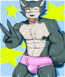 anthro artisticwolfie balls beastars big_balls big_penis bulge furry gay legoshi_(beastars) male male_only muscles muscular penis tsukielewds underwear wolf