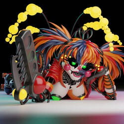 3d animatronic baby_(fnafsl) big_breasts circus_baby circus_baby_(fnaf) cosmic_trance damaged endoskeleton five_nights_at_freddy's five_nights_at_freddy's_6 green_eyes multicolored_hair robot scrap_baby scrap_baby_(cosmic_trance) scrap_baby_(fnaf) solo tagme thick_thighs