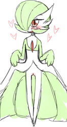 1girls blush clothed clothing clothing_lift female female_gardevoir female_only gardevoir genitals hearts_around_head hi_res humanoid looking_at_viewer negoya nintendo pokémon_(species) pokemon pokemon_(species) pokemon_rse pussy red_eyes simple_background solo video_games white_background