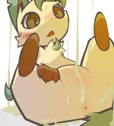 anus blush brown_eyes color cum eeveelution female female_only feral fur generation_4_pokemon leafeon lying nintendo nude on_back pokemon pokemon_(species) pussy shin_(artist) solo tagme vulva