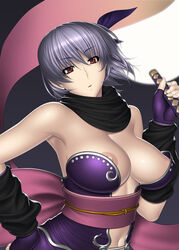 ayane_(doa) breasts cleavage dead_or_alive kansuke ninja_gaiden nipple_slip nipples purple_hair red_eyes short_hair