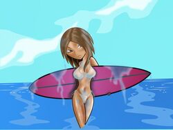 bikini bonnie_rockwaller disney disney_channel female female_only human kim_possible large_breasts outdoors solo straight_hair surfboard tagme yumibow