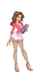 1girls 2020 big_hair blue_eyes brown_hair character_sheet clothed_female female_focus female_only holding_object kink_inc. model_sheet nutaku pink_heels pink_high_heels pink_jacket piper_(kink_inc.) secretary secretary_outfit solo_female solo_focus stockings tablet tan-skinned_female tender_troupe transparent_background white_skirt