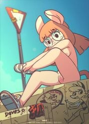 animated anthro black_toenails casual_nudity color colored diives freckles glasses graffiti naked no_sound pussy tagme toenail_polish unknown_character unknown_species video