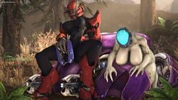 2girls 3d alien alien_girl armor big_ass big_breasts darkflash23 elite_(halo) female female_only female_sangheili ghost_(halo) halo_(series) helmet sangheili skin_tight tagme