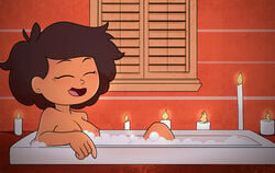 1girls :t alone amphibia bath bathing bathroom bean_smile breasts candles disney disney_channel female female_only foam happy knees_up lee_tape mrs._boonchuy naked nipples oum_boonchuy relaxing soap_bubbles solo straight_hair thai window