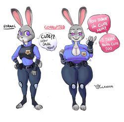 before_and_after big_ass big_breasts big_butt bunny_girl cleavage clothing cop corrupted corruption erect_nipples erect_nipples_under_clothes furry huge_ass huge_breasts hypnosis judy_hopps large_breasts owlandras personality_change police police_uniform policewoman solo solo_female zootopia