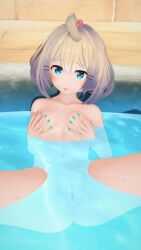 1girls 3d 3d_(artwork) ahoge bare_shoulders belly_button blonde_hair blue_eyes blush breast_grab breasts completely_naked completely_nude completely_nude_female female female_only grabbing_breasts grabbing_own_breast hair_accessory hairclip hand_bra handbra hands_covering_breasts hands_on_breasts jungee koikatsu legs_apart legs_spread millie_parfait naked naked_female navel nijisanji nijisanji_en nude nude_female pool pussy short_hair small_breasts solo solo_female solo_focus spread_legs uncensored vagina virtual_youtuber wet wet_body wet_skin yellow_hair