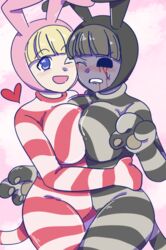 2girls blood blood_from_mouth blood_on_face breasts clothed clothes clothing crying_blood demon genderbend genderbent genderswap genderswap_(mtf) huge_breasts large_breasts light_skin nightmare_popee nightmare_waifu popee_(popee_the_performer) popee_the_performer rule_63 tail wink