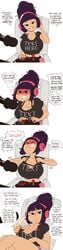 1girls anger_vein angry angry_face banana beehive_hairdo big_breasts black_eyes breasts comic command_grab dialogue edit english_text female female_only large_breasts light-skinned_female light_skin nuclearwasabi purple_hair ripped_clothing solo solo_female steam sweat sweating sweaty tagme text tied_hair video_games