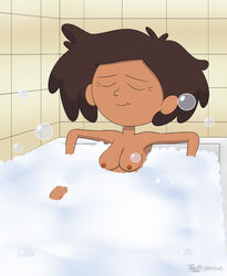 1girls alone amphibia areolae bathing bathroom bathroom_tile breasts disney disney_channel female female_only foam happy julex93 mrs._boonchuy naked nipples oum_boonchuy relaxing soap_bubbles solo straight_hair thai torso wet_hair