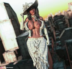 1girls 3d abs city_background depth_of_field female female_only huge_breasts large_areolae large_breasts manuela_(psyco75) mature mature_female milf open_shirt pinup psyco75 slushe_(website) solo solo_female tagme topless