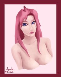 battle_academia_katarina battle_academia_series blue_eyes breasts katarina_du_couteau league_of_legends looking_at_viewer pink_hair topless