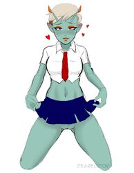 alien alien_girl antennae ass_visible_through_thighs blush bottomless bottomless_skirt color_edit deareditor edit eyeshadow female female_only fortnite fortnite:_battle_royale freckles hairless_pussy heart joey_(fortnite) lipstick midriff_baring_shirt navel no_panties on_knees petite pussy revealing_clothes school_uniform schoolgirl shaved_pussy short_hair sketch skimpy_clothes skirt skirt_lift small_breasts thighs tie vagina white_background