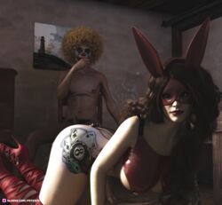 1girls 3d all_fours bottomless bunny_ears bunny_girl curly_hair depth_of_field female high_heels lipstick long_hair looking_at_viewer mask on_all_fours pinup psyco75 red_lipstick slushe_(website) tagme tattoo tattoo_on_side