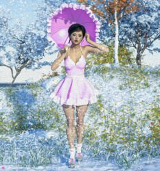 1girls 3d clothed clothing dress female filter high_heels looking_at_viewer medium_breasts outdoor outdoors outside parasol pink_dress pinup psyco75 slushe_(website) solo solo_female