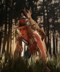 3d 3d_(artwork) bestiality blender canine canine_on_human dog doggy_style domestic_dog feral_on_female feral_on_human feral_penetrating forest interspecies interspecies_sex open_mouth red_dead_online red_dead_redemption red_dead_redemption_(series) red_dead_redemption_2 sadie_adler sex zoophilia