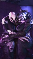 1boy 2girls 3d alien alien_girl arbiter armor between_breasts big_ass big_breasts darkflash23 dat_ass female female_sangheili halo_(series) helmet hug human humanoid interspecies male male_human/female_alien male_human/female_humanoid sangheili size_difference skin_tight smaller_male taller_girl threesome