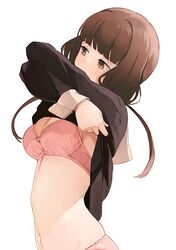 1girls bra brown_hair female female_only hiroki_yyqw7151 human iino_miko kaguya-sama_wa_kokurasetai_~tensai-tachi_no_renai_zunousen~ low_twintails medium_breasts navel panties pink_panties school_uniform solo undressing