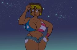 1girls 2d 4th_of_july amira_(glassfish) animated big_breasts brown_eyes brown_hair brown_lips busty dark-skinned_female dark_skin female female_only glassfish large_breasts short_hair solo thick_thighs voluptuous wide_hips