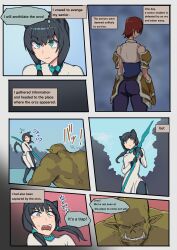 black_hair cat_ears catgirl comic comic_page english_text female green_skin hard_translated heterochromia kanna_(yukio) light-skinned_female light_skin male monster nyan_(yukio) orc orc_male original twintails yukio