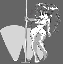 1girls big_breasts black_and_white elbow_gloves female female_only friday_night_funkin girlfriend_(friday_night_funkin) high_heel_boots hourglass_figure long_hair monochrome pasties pixelzsinful pole pole_dancer stripper_pole