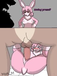 1boy anthro anthro_penetrating_anthro brown_fur bunny_cuck bunny_girl bunnygirl canine canine_penis digital_media_(artwork) fanart female fur furroanexo kemonomimi lagomorph male_penetrating_female mating_press motoanexo ntr penetration pink_fur pink_hair rabbit rabbit_girl red_eyes rmtwo twitter_username wolf