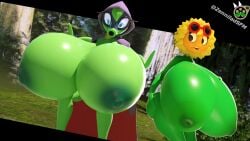 3d 3d_(artwork) :>= big_ass big_breasts big_butt breast_expansion breasts_bigger_than_head female female_only green_shadow_(pvz) huge_ass hyper_breasts naked nude peashooter_(pvz) plantie plants_vs_zombies solar_flare_(pvz) zenniladsfm