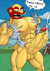 abs balls bara barazoku beard big_balls big_muscles big_pecs big_penis boner cumshot ejaculation erection groundskeeper_willie hands-free hands-free_ejaculation hands-free_orgasm human male male_only manly muscular muscular_male nipples ofstrial pecs penis red_hair ripped_shirt ripping_clothing solo tagme the_simpsons torn_clothing veiny_penis