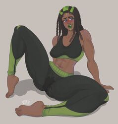 1girls barefoot blue_eyes dark-skinned_female dark_skin ermes_costello feet female jojo's_bizarre_adventure latina pubic_hair pussy_juice_through_clothing stone_ocean sweat sweaty_body sweaty_genitalia witlessartist