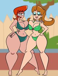 2girls beauty_mark big_breasts bikini blush bottom_heavy breasts brown_hair cartoon_network collar crossover dexter's_laboratory dexter's_mom females females_only huge_breasts jimmy_neutron_boy_genius judy_neutron large_breasts looking_at_viewer mature_female milf mole_under_mouth mother multiple_girls nickelodeon pixelzsinful red_hair straight_hair thick_thighs wide_hips