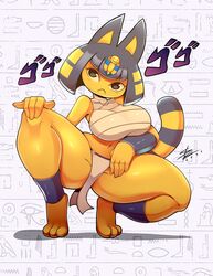 absurd_res animal_crossing ankha felid feline felis female full_body fur furry furry_only hi_res jojo_reference nintendo pose sergioghi squatting tail thick_thighs thunder_thighs