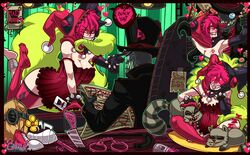 1boy 1girls big_breasts black_hat black_hat_(villainous) breasts cartoon_network castleart demencia_(villainous) demon female heart heterochromia male monster multicolored_hair nipples seductive smile tagme villainous