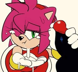 after_fellatio amy_rose cum cum_in_mouth cum_on_face fellatio handjob pink_fur pink_hair recolor shadow_the_hedgehog sonic_(series) watatanza