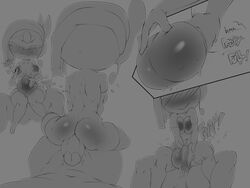 1boy 1girls ass ball_busting ball_slap ball_slapping ballbusting balls big_balls big_penis black_and_white cbt cock_and_ball_torture human human_penetrating meloetta monochrome notboogie penis pokémon_(species) pokemon shortstack small_butt smirk theboogie