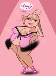 1girls anthro big_belly big_breasts bimbo_deer camisole chubby chubby_female deer deer_girl english_text female_only high_heels horns humanoid looking_at_viewer mammal mammal_humanoid negligee nightgown nipples pixelzsinful pussy seductive seductive_look seductive_smile speech_bubble wide_hips