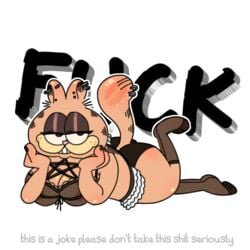 anthro cat_ears cat_tail feline garfield_(series) garfield_the_cat goth gothfield joke_art lingerie meme orange_fur pentagram_harness solo solo_focus twitter_meme