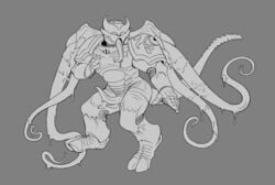 1boy armor bifurcated_penis big_penis chaos_(warhammer) chaos_space_marine clawed_fingers corruption hooves lewdbees_(artist) male_focus masked masked_male monster_boy power_armor solo_male tail tentacle tongue tongue_out warhammer_(franchise) warhammer_40k