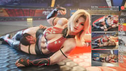 2girls 3d 3d_(artwork) abs asphyxiation big_breasts blonde_hair boots breasts brown_hair catfight choke_hold cleavage crossover dead_or_alive defeat defeated dominance dominant_female dominated domination dominatrix female female_domination female_only female_with_female femdom fight fighting flexing flexing_bicep hand_on_hip headlock headscissor headscissors held_down helpless highres kazama_asuka large_breasts laying_on_side lezdom midriff multiple_girls muscle muscles muscular muscular_female pinned restrained restrained_arms sexually_suggestive short_hair shorts squeezing strangling struggling submission_hold submissive submissive_female tekken tekken7wallpapers tekken_7 thighs thighs_together tina_armstrong wrestling wrestling_ring wrestlingryona yuri