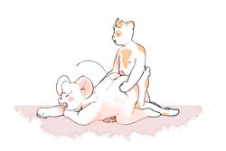 3:2 anal anthro blush bodily_fluids cum domestic_cat duo felid feline felis genital_fluids male male/male mammal mouse murid murine punstar rodent simple_background slightly_chubby