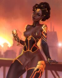 1futa arcane areolae balls black_female black_hair breasts clothed clothing corset curly_hair dark-skinned_futanari dark_skin edit flaccid futa_only futanari hair_ornament human jewelry league_of_legends looking_at_viewer mavezar mel_medarda mostly_nude nipple_piercing nipples penis piercing railing solo standing testicles thighhighs wine_glass