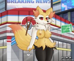 anthro braixen female fox furry pgm-m pokémon_(species) pokemon pokemon_(species) pokemon_xy solo thick_thighs yellow_fur