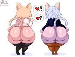 2girls animal_ears ass back_view big_ass big_butt bottomless breasts bubble_butt butt cat_ears cat_girl cat_tail chimera_ant curvy dat_ass fat_ass female humanoid hunter_x_hunter inuzu melty_blood neco-arc neferpitou pale-skinned_female pale_skin short_hair shortstack shounen_jump thick thick_ass thick_thighs thighhighs tsukihime type-moon villainess voluptuous white_hair wide_hips