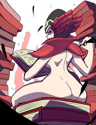 1girls ass back back_view bare_back book book_stack completely_nude emblian_soldier_(fire_emblem) feathers fire_emblem fire_emblem_heroes fremponyx helmet large_ass looking_at_viewer looking_back naked naked_headwear naked_helmet nintendo npc nude nude_female red_mage_(fire_emblem) sitting solo writing