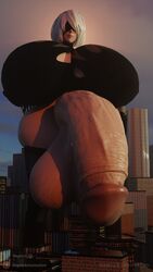 1futa 3d balls balls_bigger_than_head big_balls big_breasts big_penis blindfold breasts breasts_bigger_than_head city flaccid futa_giantess futa_only futanari giant giant_futanari giantess gigantic_balls gigantic_penis hairband haptick huge_balls huge_breasts huge_cock hyper hyper_balls hyper_breasts hyper_penis light-skinned_futanari light_skin macro macro_futa nier:_automata penis solo testicles thick_thighs white_hair yorha_2b