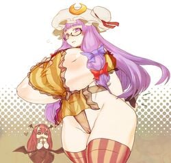 glasses head_wings huge_breasts inverted_nipples koakuma massive_breasts patchouli_knowledge purple_hair sentarou succubus tagme thighhighs touhou